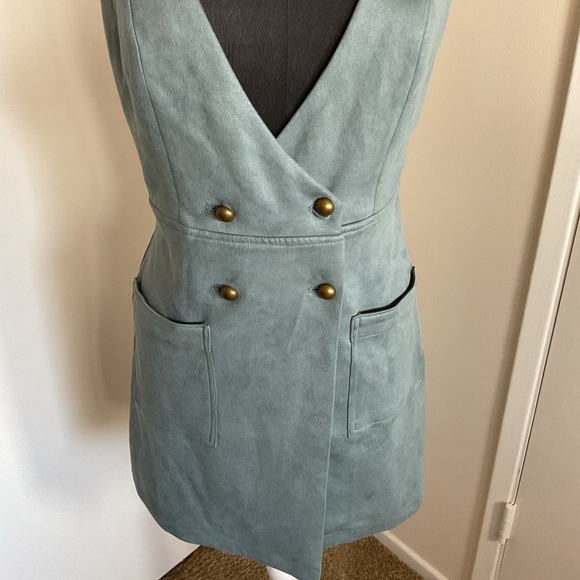26. Forever 21 Blue Faux Suede Pinafore Vest Mini Dress Size Medium - Picture 4 of 6